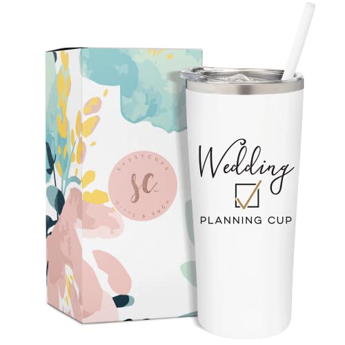 SassyCups Wedding Planning Cup  Vacuum Insulated Stainless Steel Tumbler for Bride to Be  Engagement  Newly Engaged Travel Mug for Future Mrs  Wedding Shower (22 Ounce White)