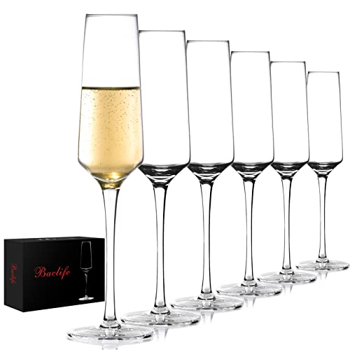 BACLIFE Champagne Flutes  Elegant Champagne Glasses Set of 6  Unique Gift for BirthdayWedding Anniversary  Ideal for Wine TastingDaily Use  7 oz Clear