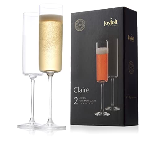 JoyJolt Champagne Flutes  Claire Collection Crystal Champagne Glasses Set of 2  57 Ounce Capacity  Exquisite Craftsmanship  Ideal for Home Bar Special Occasions  Made in Europe