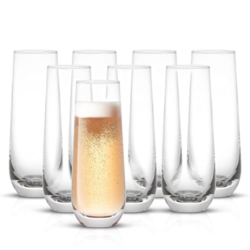 JoyJolt Milo Stemless Champagne Flutes Set of 8 Crystal Glasses 94oz Champagne Glasses Prosecco Wine Flute Mimosa Glasses Set Cocktail Glass Set Water Glasses Highball Glass Bar Glassware