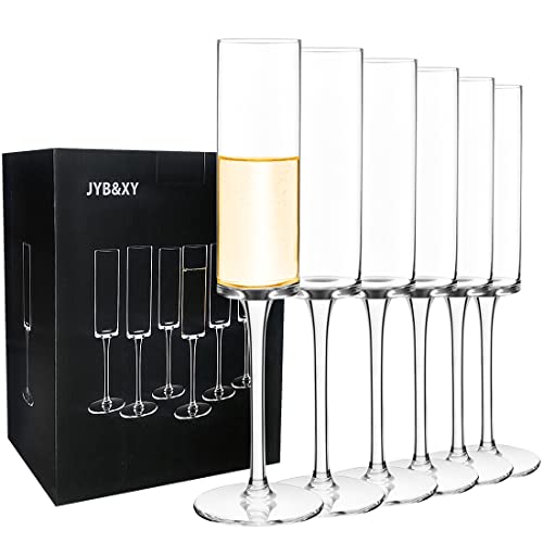 Set of 6 Crystal Champagne Flutes Champagne Glasses Hand Blown Classy Champagne Flutes 100％Lead Free Quality Sparkling Wine Stemware Set Dishwasher Safe 7oz…