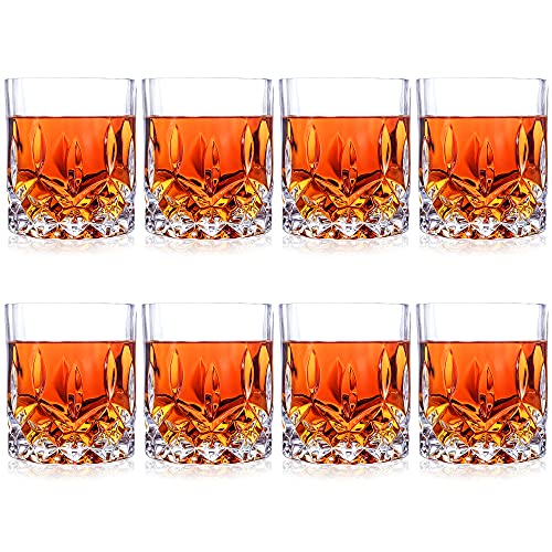 Whiskey Glasses Set of 8 10 OZ Old Fashioned Glasses for Drinking Scotch Bourbon Cocktail Cognac Vodka Gin Tequila Rum Liquor Rye Rocks Glasses Crystal Scotch Glasses