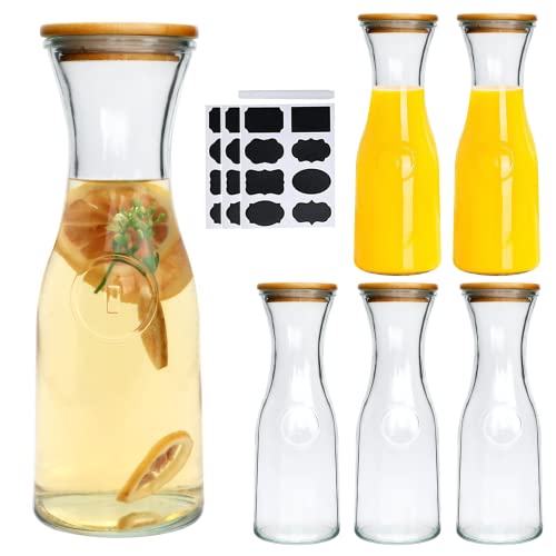 Cadamada 35oz Glass BottleWine Decanter with Wooden CapsSuitable for WineFruit TeaDrinksDrinking WaterHome KitchenBar PartyWedding Scene（6pcs）