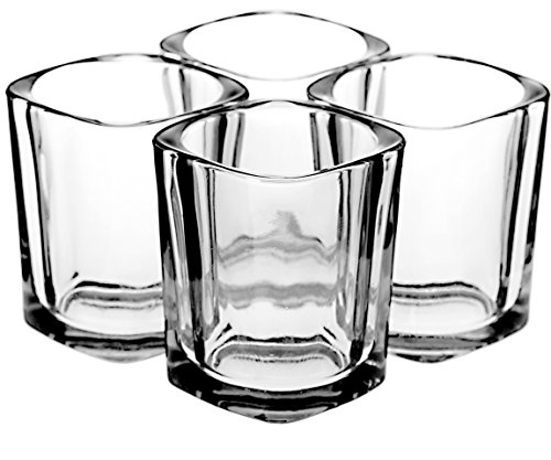 Trendy Bartender Shot Glass Set (4pcs Clear)  Square Heavy Base 2 Oz Shot Glasses  Polishing Cloth  Liquor Pourer Included