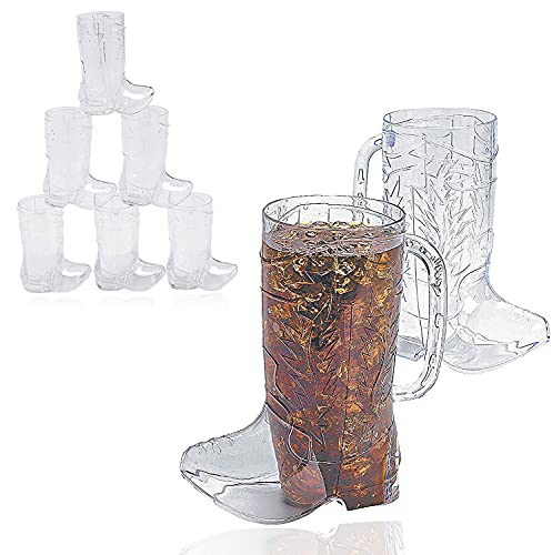 Cowboy Boot Shot Glass  Cups (12 Shot Glasses  2 Big Mug 17oz) Hard Plastic BPA Free  for Cowboy Themed Party Supplies by 4Es Novelty