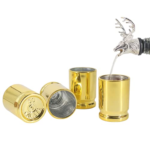 HUNTPAL 50 Caliber Shot Glass Set of 4 Shot Glasses Plastic Golden Shiny Surface Drinking Cup Opaque Mug Wineglass Novelty Gift