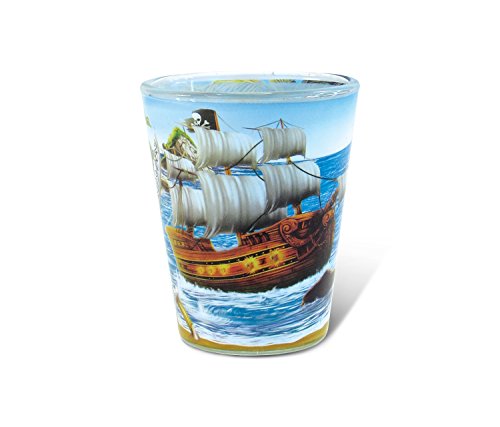 Puzzled Pirate Full Print Shot Glass 170 Oz Quality Glassware for Bar Collection Novelty LiquorSpirits Drinking Glass  Marine Life Beach Character Nautical Theme