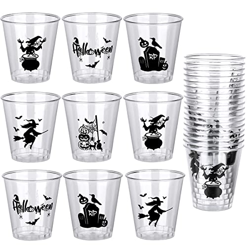 40 Pcs Halloween Plastic Shot Cups Whiskey Party Favor Shot Glasses 169 Oz 50 ml Reusable Clear Halloween Cups Black Pumpkin Witch Drinking Cups Plastic Party Cups for Party Decoration 5 Designs