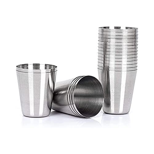 Set of 15pcs Stainless Steel Shot Glasses Drinking Vessel  30 ml (1oz) Outdoor Camping Travel Coffee Tea Cup Silver Cup  Unbreakable Metal Shooters for Whiskey Tequila Liquor Great Barware Gift