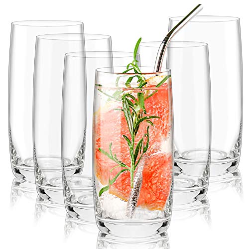 CREATIVELAND Crystal Highball Glasses Set of 6 LEADFREE Crystal Heavy Base Tall Glassware Brilliant Clarity Drinking Glasses for Water Juice Cocktails Wine Whiskey and Beer 152oz450ML