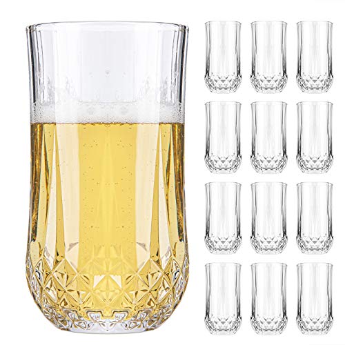 Elegant Highball Glasses Set of 12 Fancy Drinking Glasses 11oz Clear Heavy Base Tall Bar Glass Crystal Dinner Glasses Drinking for Water Beer Juice Cocktails Wine Soda