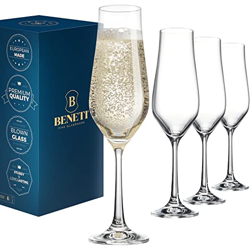 European Glass Champagne Flutes 4 Pack 6Ounce Champagne Glasses 4pc Set 100 NoLead Premium Square Edge Blown Glass Prosecco Wine Glass Flutes Stemmed Wine Flutes for Sauvignon Blanc Muscat etc