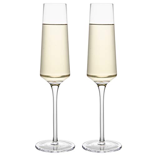 Crystal Champagne GlassesLong Stem Champagne Flutes Set of 2，Hand Blown LeadFree Classic 67 Oz Modern Elongated Champagne Flute Glass for Party Weddings Christmas Birthday Toasting