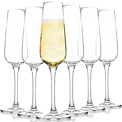 FAWLES Crystal Champagne Flutes Set of 6  Classy Clear Stemmed Champagne Flute Glasses Mimosa Glasses 7 Ounce Idea for Anniversary Party Wedding