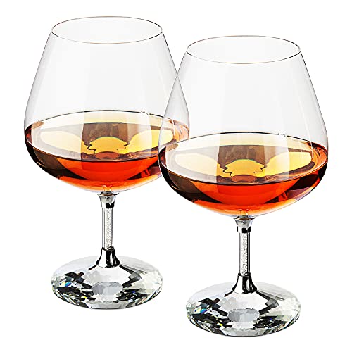 Brandy  Cognac Snifters Whiskey Glasses Set of 2  Crystal Diamond Design  For Drinking Whiskey Liquor Bourbon Perfect For Any Bar or Party 12oz Diamond Glasses by The Wine Savant 
