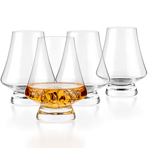 Luxbe  Bourbon Whisky Crystal Tasting Glass Snifter Set of 4  Classic Tasting Glasses with Narrow Rim  Handcrafted  Good for Cognac Brandy Scotch  7ounce200ml