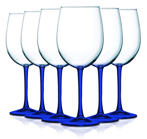 Cobalt Blue Accent Stem 19 oz Wine Glasses  Set of 6 by TableTop King  Additional Vibrant Colors Available