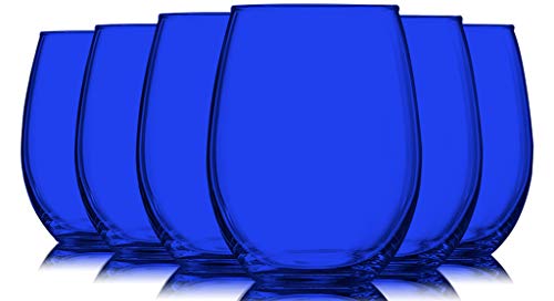 Cobalt Blue Full Accent Stemless 21 oz Wine Glasses  Set of 6 by TableTop King  Additional Vibrant Colors Available