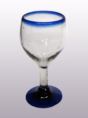 MexHandcraft  Cobalt Blue Rim Small 7 oz Wine Glasses (Set of 6)