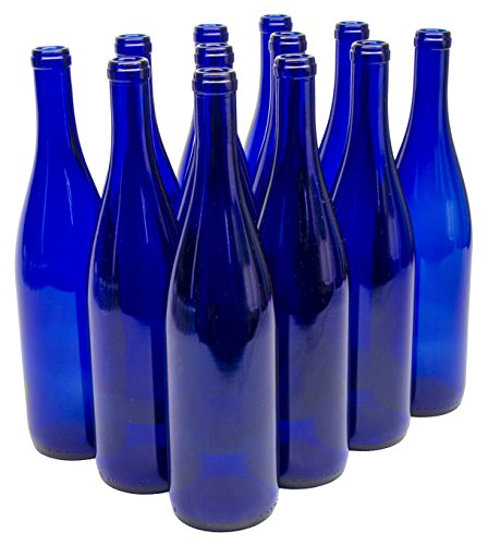 North Mountain Supply B07PR1TZLT 750ml Glass California Hock Wine Bottle FlatBottomed Cork Finish  Case of 12 (750ml Cobalt Blue)