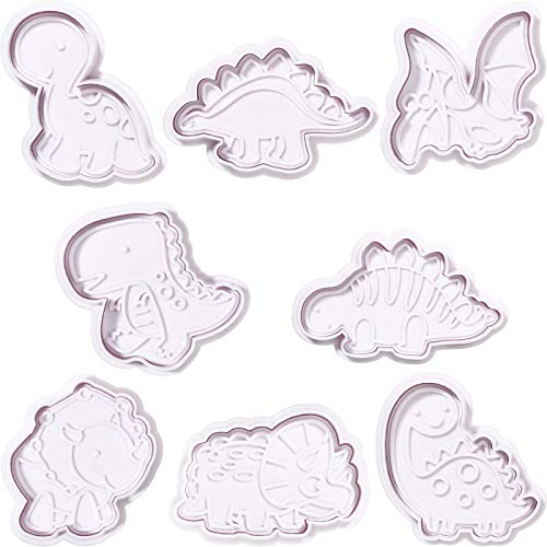 8 Style Dinosaur Cookie Cutters 3D Cartoon Plunger Cutters Baby Dinosaur Fondant Pie Cutter Stampers Baking Molds Cake Baking Dinosaur Decorating Tools for Kids Dinosaur Theme Party Supplies
