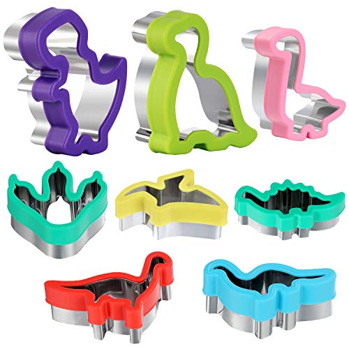 Dinosaur Cookie Cutters Set  Stainless Steel Shaped Cookie Candy Food Cutters Molds for DIY Kitchen Baking Kids Dinosaur Theme Birthday Party Supplies Favors (8pack)
