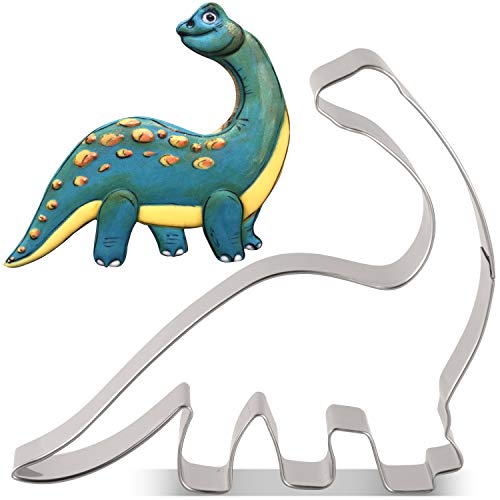 LILIAO Dinosaur Brontosaurus Cookie Cutter for Kids Birthday Party  43 x 4 inches  Dino Biscuit and Fondant Cutters  Stainless Steel