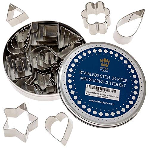 Mini Cookie Cutter Shapes Set  24 Small Molds to Cut Out Pastry Dough Pie Crust  Fruit  Tiny Stainless Steel Metal Stamps Teardrop Leaf Flower Heart Star Geometric Shapes  Cut Fondant  Clay