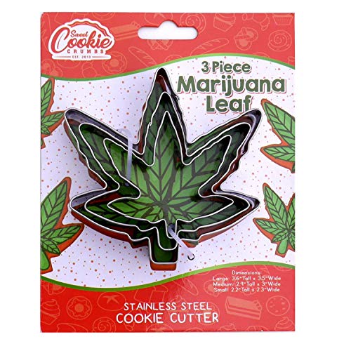Sweet Cookie Crumbs Marijuana Cannabis Shaped Cookie Cutter  3 Piece Set  Stainless Steel (Pot Leaf)