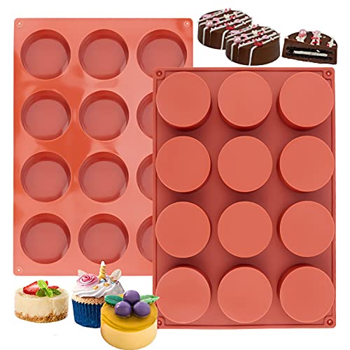 2 Inch Chocolate Covered Cookie Molds Silicone 24 Cup Round Cylinder Silicone Baking Molds for Sandwich CookieMuffinPuddingMousseCupcake