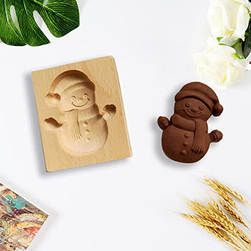 Christmas Cookie Stamp Carved Wooden Mould Press Cookie Mold Wooden Biscuit Cutter Cookie Presses DIY Thanksgiving Christmas (Snowman One Size)