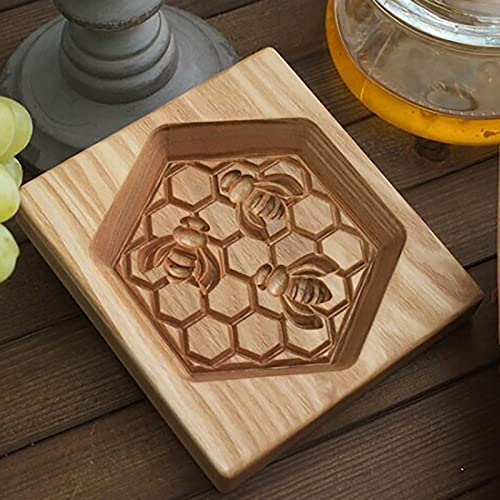 SUMDUINO Wooden Cookie Mold Bee Honeycomb Shape DIY Cookie Gingerbread Moon Cake Baking Dessert Craft Art Mould for Holiday Pastry Decor