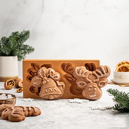 Wooden Cookie Mold  Cookie Stamp Christmas Carved Wooden Baking Mold Press Cookie Mold  Cookie Cutter Shortbread Bake DIY Mold  Baking Tool  Gingerbread Mold for Christmas (C)