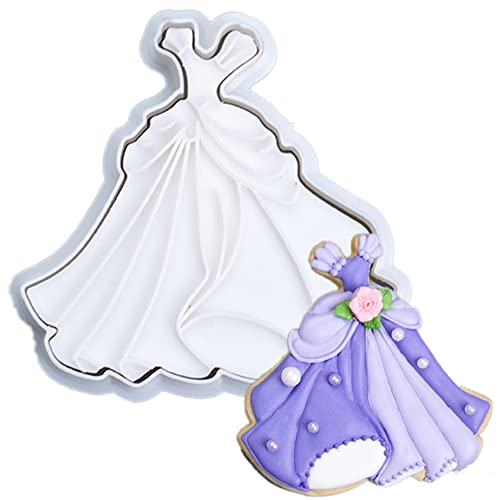 Flycalf Princess Cookie Cutters Dress Shapes with 3D Stamper Biscuit Cutter EcoFriendly PLA Kitchen Cake Mold Baking Accessories Gifts 35 Embossing Stamps Decorative Party Kitchen Supplies
