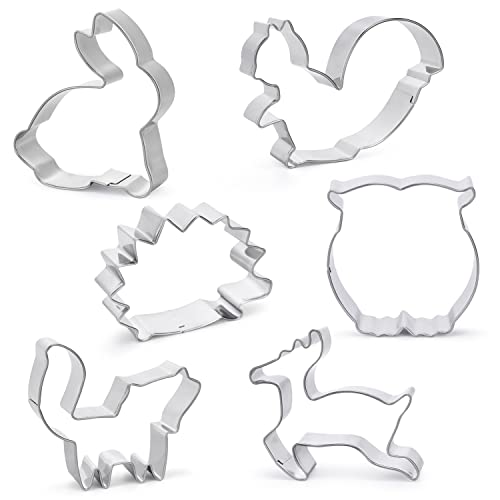Animal Cookie Cutters Set 6 Piece Metal Cookie Cutters with FoxRabbitDeerOwlSquirrel Hedgehog Shapes Molds for Kids DIY Baking