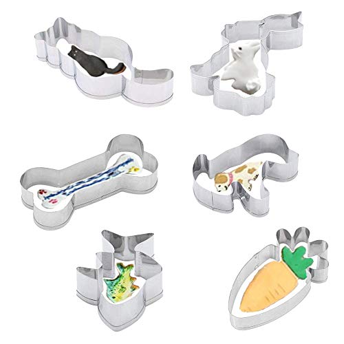 Stainless Steel Cookie Cutter Set Dog Bone Cat Fish Rabbit Carrot Shapes DIY Mold Cookie Mold Cutting Mold Cartoon Baking Mold Fondant Tool Pastry Biscuit Cake Baking Mould (Set of 6 pcs)