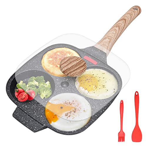 Fried Egg Pan Egg Frying Pan with Lid Nonstick 4 Cups Pancake Pan Aluminium Alloy Cooker for Breakfast Gas Stove  Induction Compatible (Black)