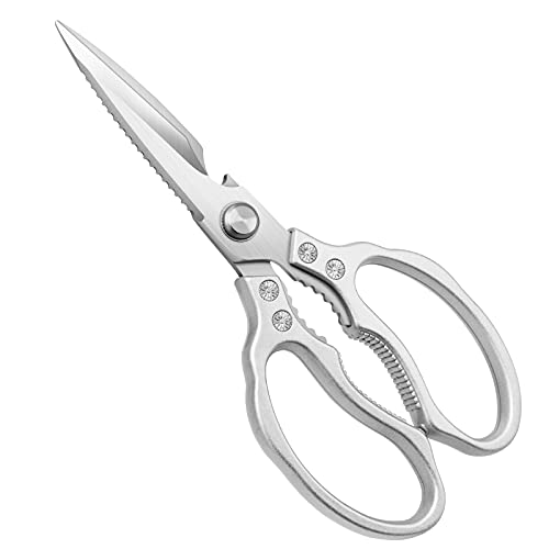 CGBE Kitchen Scissors MultiPurpose Kitchen Shears Heavy Duty Dishwasher Safe Food Scissors Non Slip Stainless Steel Sharp Cooking Scissors for Kitchen Chicken Poultry Fish Meat HerbsSliver
