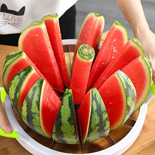 Extra Large Watermelon Slicer Cutter Comfort Silicone HandleHome Stainless Steel Round Fruit Vegetable Slicer Cutter Peeler Corer Server for Cantaloup MelonPineappleHoneydewGet 12As Seen On TV