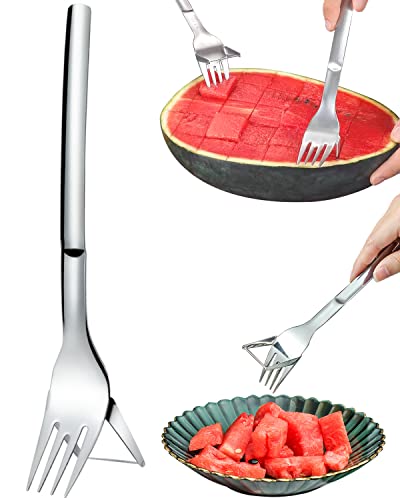 Watermelon Slicer Cutter 2in1 Watermelon Fork Slicer Summer Watermelon Cutting Artifact Stainless Steel Fruit Forks Slicer Knife for Family Parties Camping