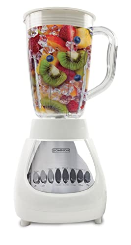 Dominion D4001WP Countertop Blender with 48oz Plastic Jar 10Speed Settings Pulse Function Sharp Stainless Steel Blade White