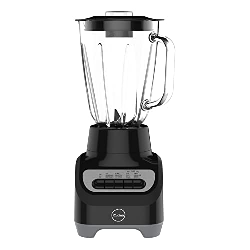 iCucina Countertop Smoothie Blender for Kitchen with 48 oz Glass Jar 700W Professional Glass Blender for Shakes and Smoothies Frozen Fruits Baby Foods 12Speed for Mix Puree Ice Crushing and Easy Clean Black Licuadoras