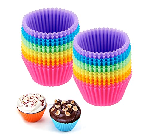 Reusable Silicone Cupcake Baking Cups 24 Pack 275 inch Silicone Baking Cups Reusable  Nonstick Muffin Cupcake Liners for Party Halloween Christmas6 Rainbow Colors (Pack of 24Multicolor)
