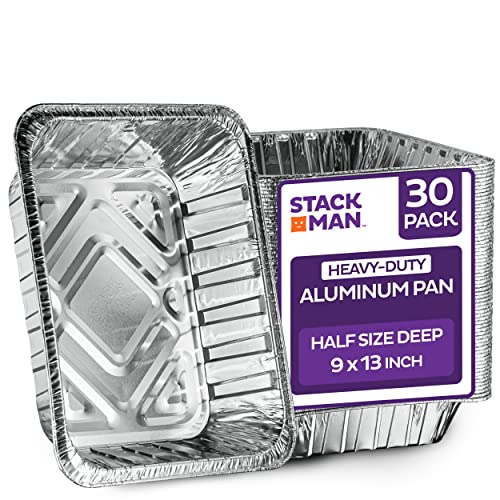 Aluminum Pans 9x13 Disposable Foil Pans 30Pack HeavyDuty Baking Pans HalfSize Deep Steam Table Pans  Tin Foil Pans Great for Cooking Baking Heating Storing Food Prepping by Stack Man