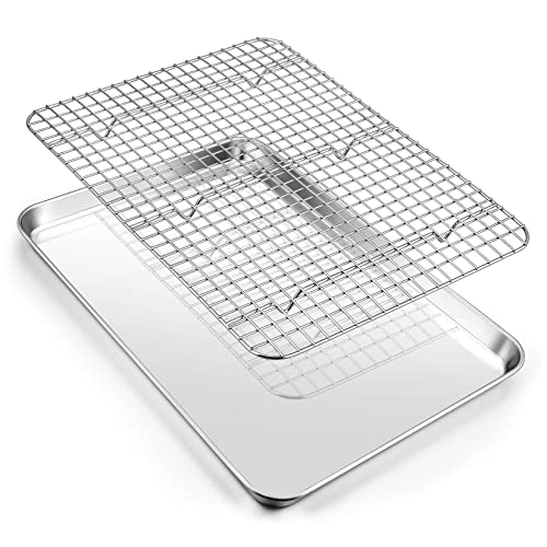 16 Inch Baking Pan with Rack Set Joyfair Stainless Steel Oven Sheet Pan Tray with Cooling Rack For Cookies Bacons Meat Nontoxic  Heavy Duty Rustfree  Dishwasher Safe  2 Pack