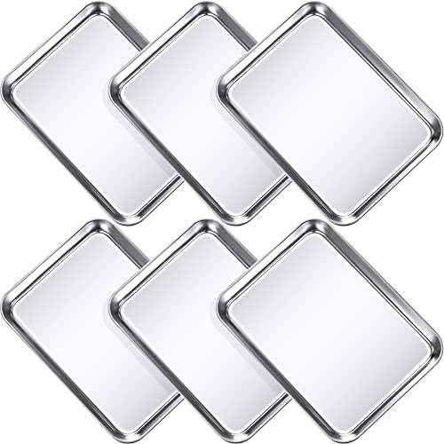 6 Pcs Sheet Pan Set Cookie Sheet Cooking Baking Sheet Toaster Oven Pans Stainless Steel Tray Barbeque Grill Pan Rectangle and Dishwasher Safe 9 x 67 x 1 Inches