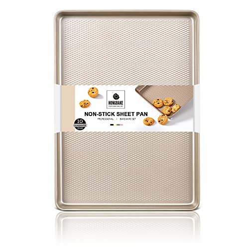 Half Cookie Sheet Pan for Baking  HONGBAKE Nonstick Baking Sheet with Diamond Texture Surface 57 Thicker Carbon Steel Commercial Cookie Trays for Oven Champagne Gold