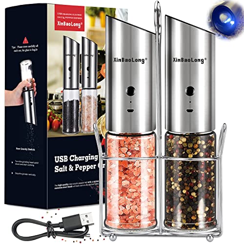 2022 Most Popular DesignUSB Rechargeable Electric Salt and Pepper Grinder SetXinBaoLong Stainless Steel Pepper Grinder RefillableAdjustable CoarsenessGravity Salt and Pepper Grinder Set