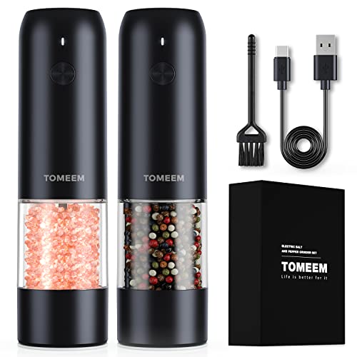Upgraded Larger Capacity Electric Salt and Pepper Grinder Set  USB Rechargeable One Hand Operation Automatic Pepper Grinder and Salt Grinder with Adjustable Coarseness  LED Light Refillable