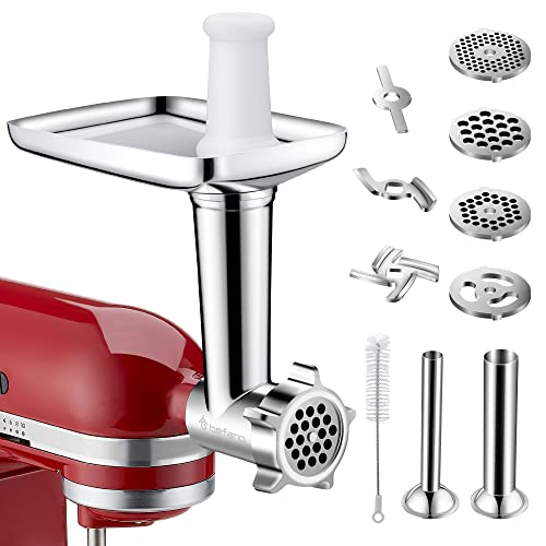 Befano Meat Grinder Attachments for KitchenAid Stand MixersAccessories Included 4 Grinding Plates 2 Sausage Stuffer Tubes 3 Grinding Blades Durable Food Grinder Attachment